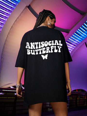 Antisocial Butterfly Women Oversized Tee - Black