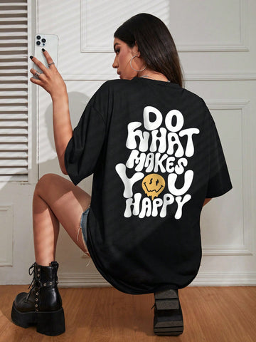 Do What Makes You Happy Women Oversized Tee - Black