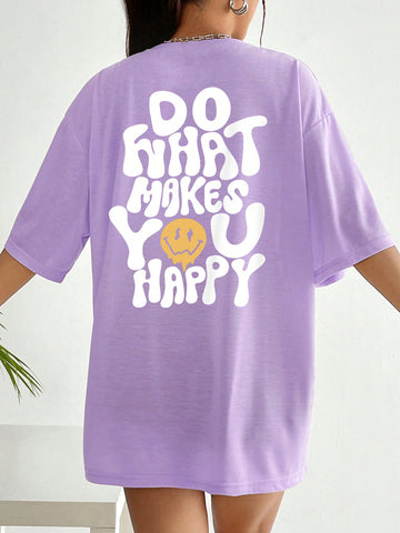 What Makes You Happy Women Oversized Tee - Purple