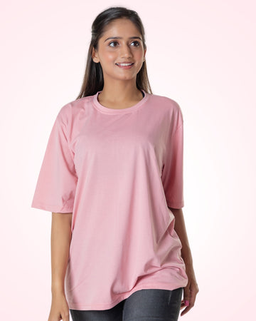 Pink Solid Oversize tshirt  Round Neck