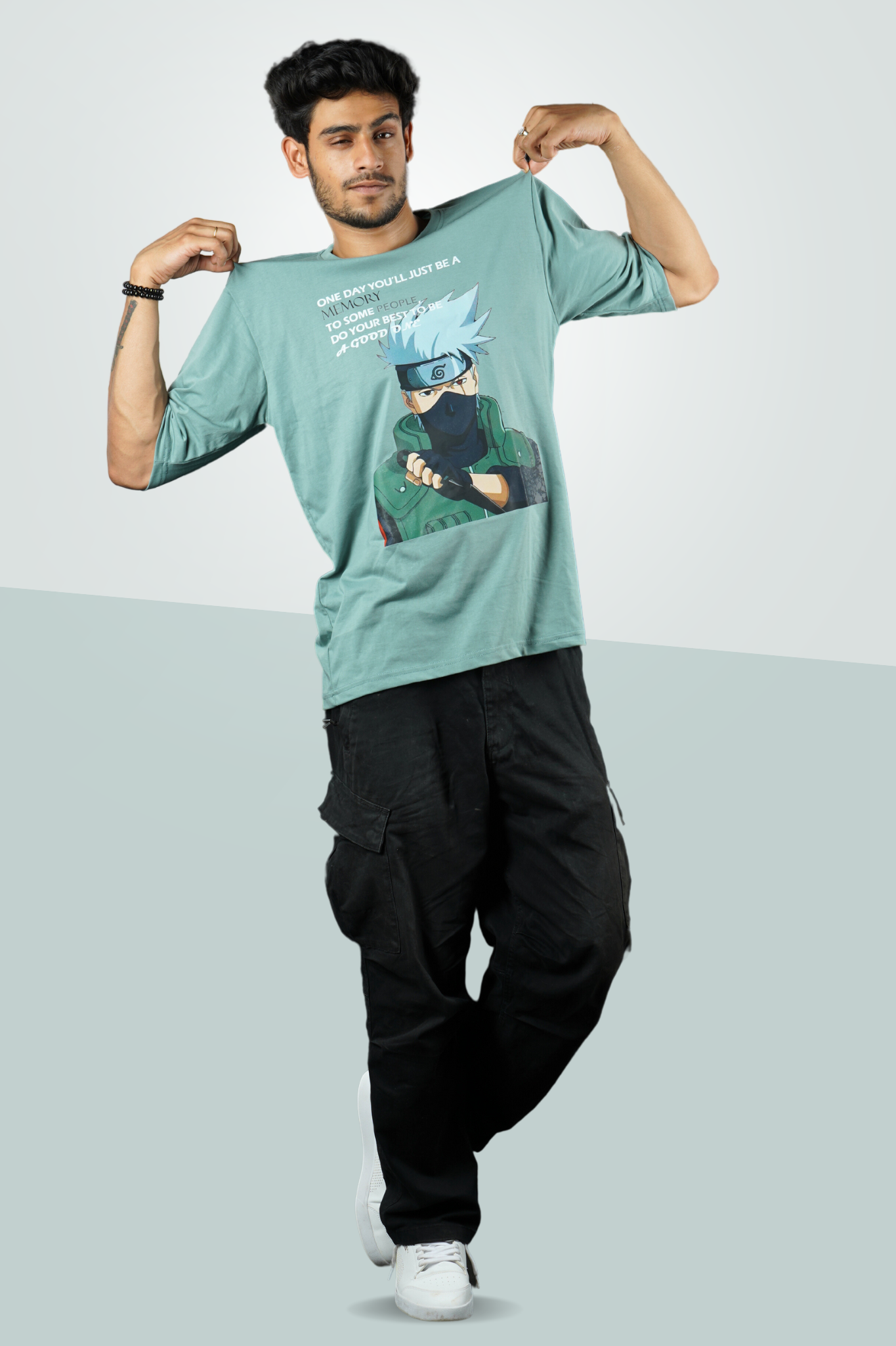 Kakashi- Quote Oversize Smoke Green Tshirt