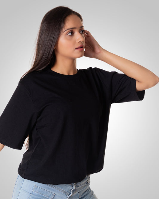 Black Solid Oversize tshirt  Round Neck