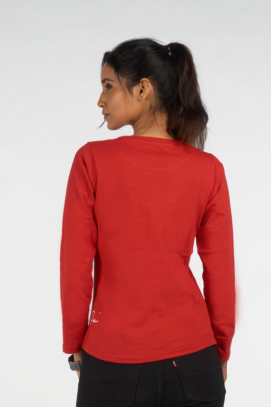 Red Solid TopFull sleeves Round Neck