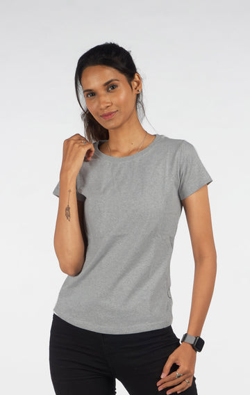 Grey Solid TopHalf sleeves Round Neck