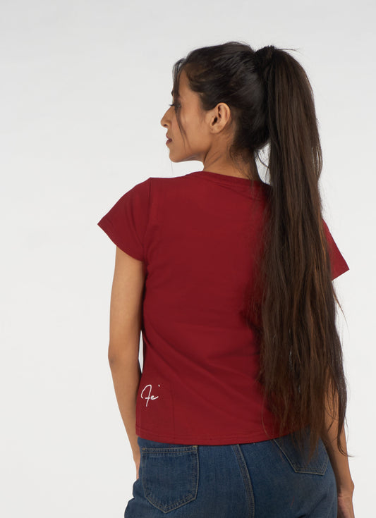 Maroon Solid TopHalf sleeves Round Neck