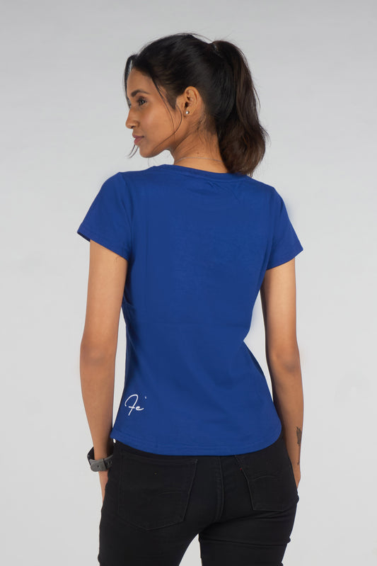 RoyalBlue Solid TopHalf sleeves Round Neck