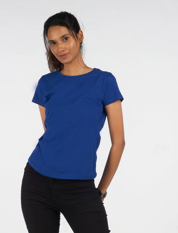 RoyalBlue Solid TopHalf sleeves Round Neck