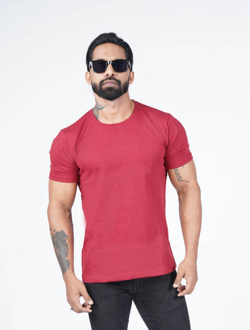 Maroon Solid T-shirt Crew Cut/Round Neck Short Sleeves