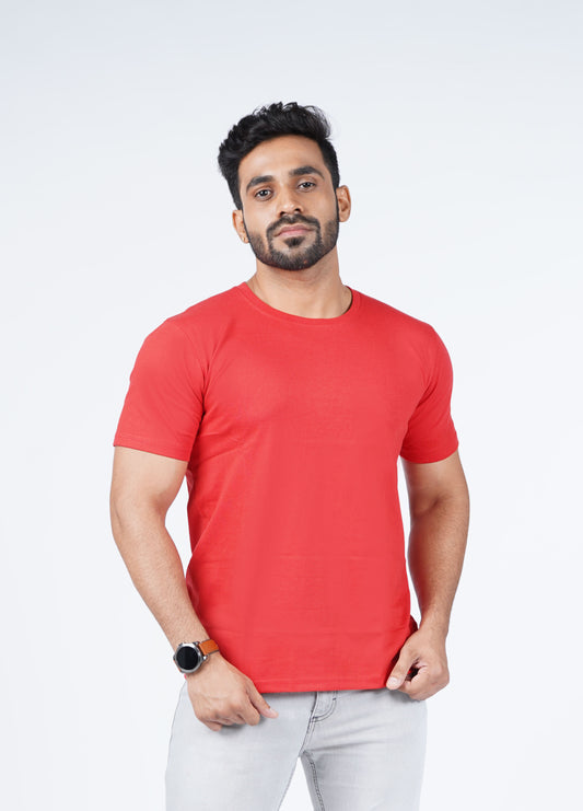 Red Solid T-shirt Crew Cut/Round Neck Short Sleeves