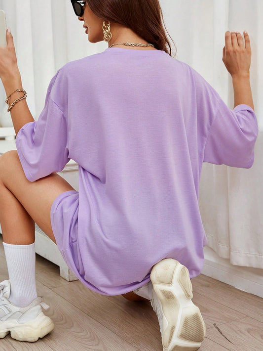 Lavender Solid Oversized tshirt  Round Neck