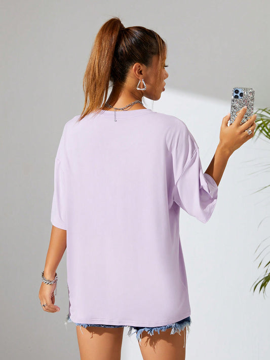 Lavender Light  Solid Oversized tshirt  Round Neck